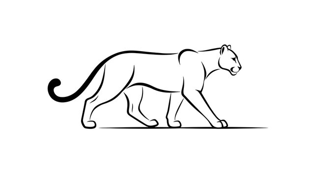 Elegant panther silhouette illustration white background.