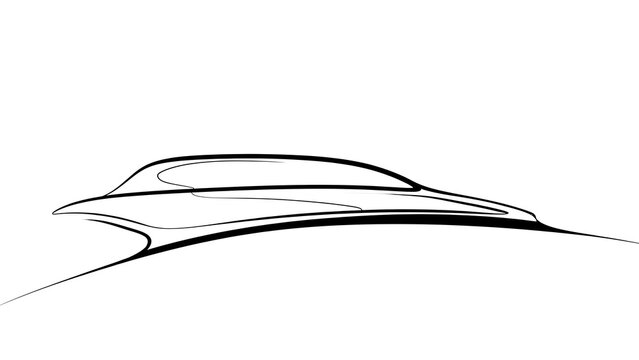 Futuristic car sketch on white background.