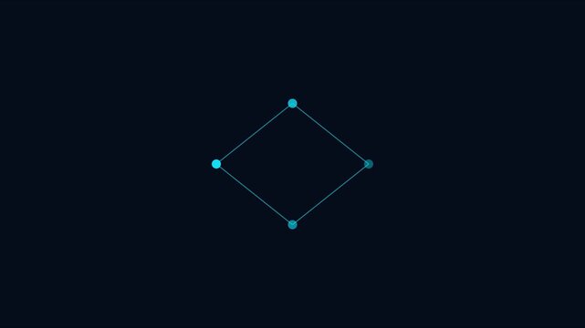 Minimalist loading animation with rotating blue dots and geometric diamond lines on dark 4k background