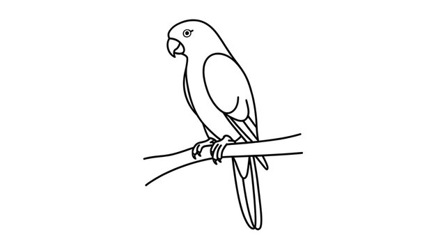 Parrot perched on branch white background.