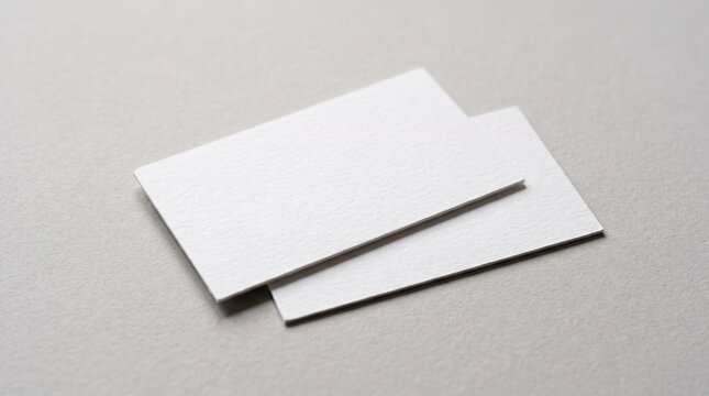 Minimalist white business cards mockup, blank stationery cards on grey paper background, elegant professional branding template for corporate identity
