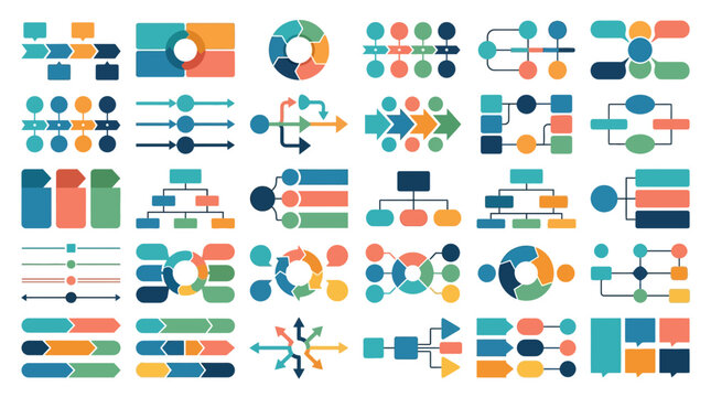 Colorful flat design business infographic elements and charts.