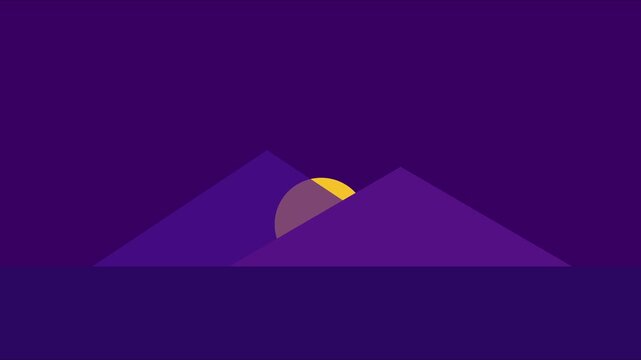 Minimalist mountain landscape animation with rising sun and long shadows 4k motion sun