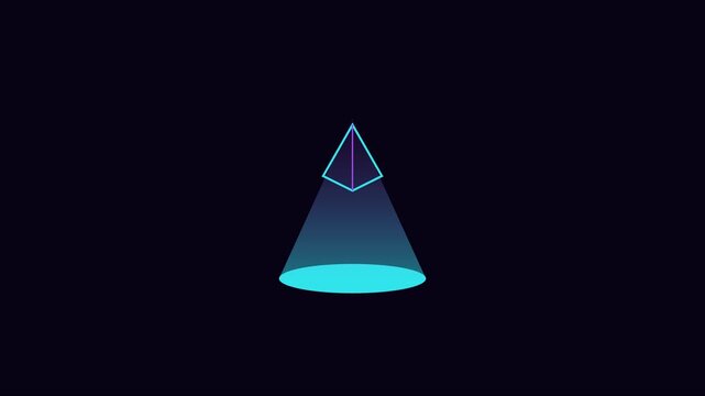 Minimalist neon cone animation with glowing gradient light effect on dark 4k background