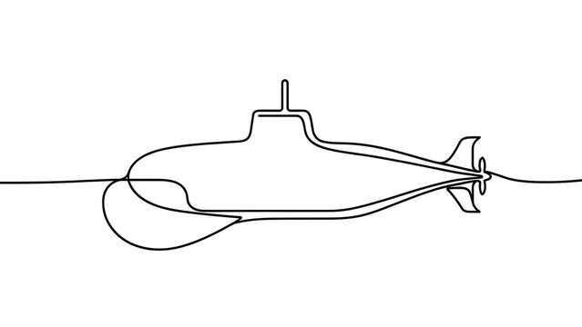 Minimalist submarine line art white background.