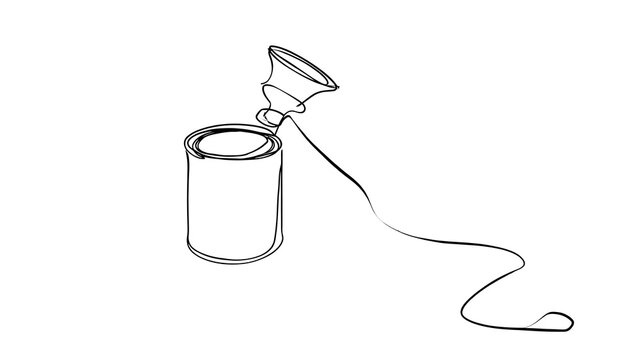 Paint can with dripping brush white background.