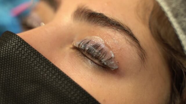 Eyelashes on Silicone Shield During Lash Lift Treatment