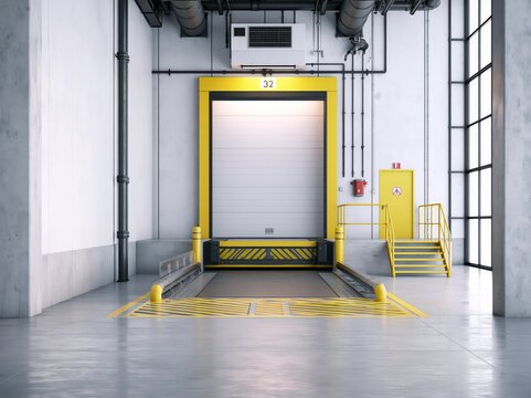 Refrigerated loading dock with sealed leveler and shelter inside a warehouse