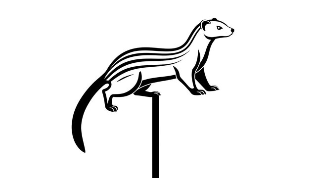 Black and white mongoose illustration white background.