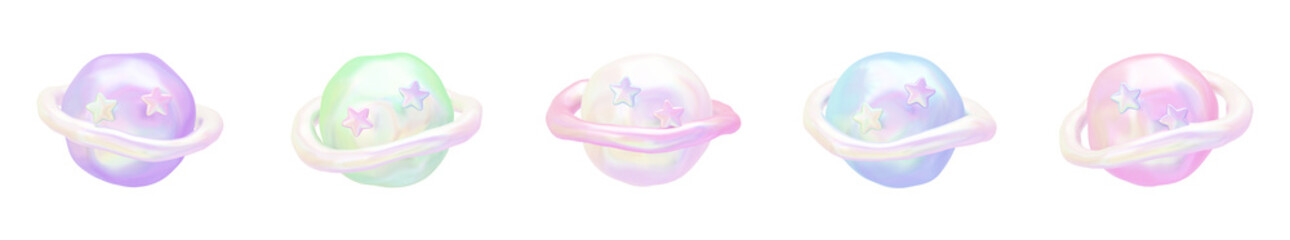 Aurora Pastel Holographic Collection - Dreamy Planet Icon Set - Transparent 3D PNG Elements © 3Dfun