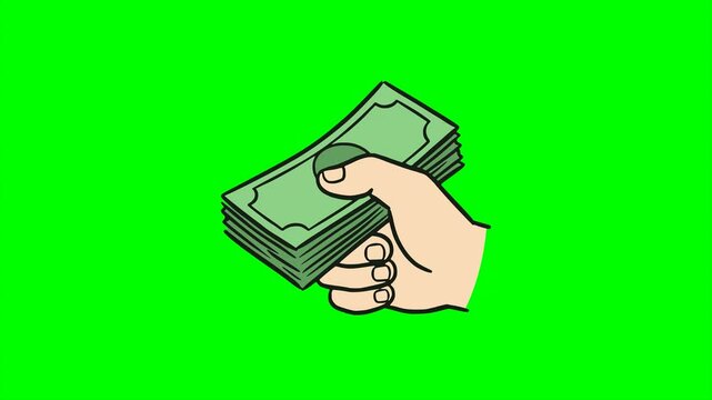 cartoon hand holding a stack of money cash financial animation HD 4K