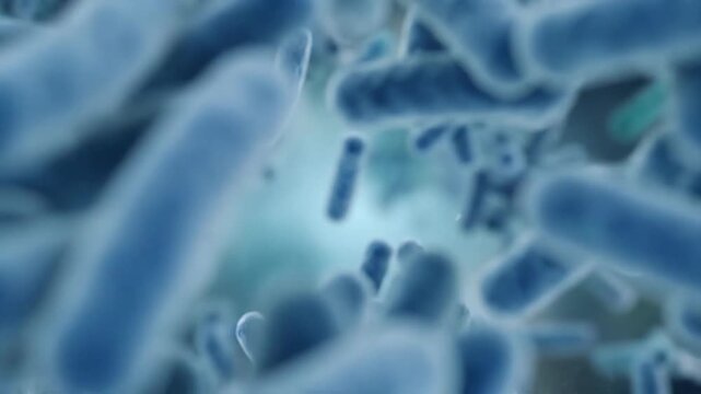 Microscopic view of rod shaped bacterial cells.
