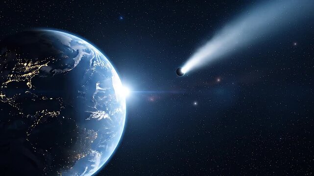 Comet traveling through space near Earth
