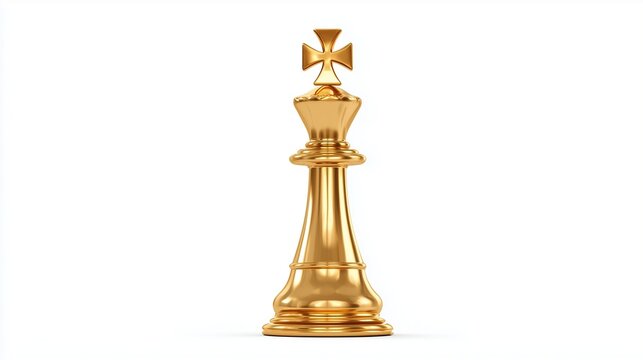 Golden chess king piece with a cross on top isolated on white background