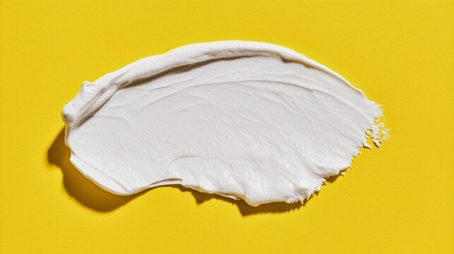 Macro of white sunscreen smeared on a bright yellow background