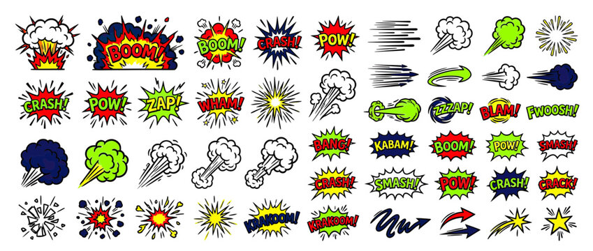 Comic Book Sound Effect Explosions and Action Elements