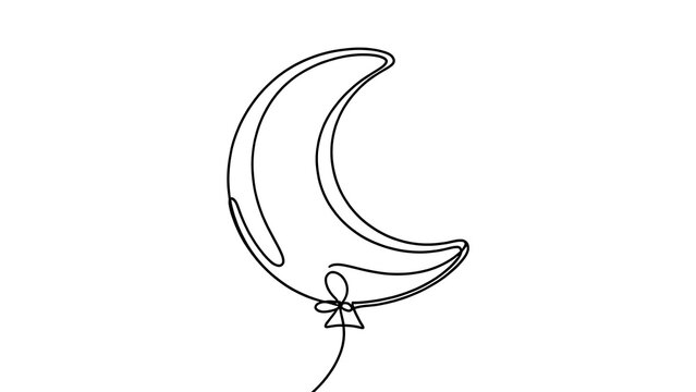 Minimalist crescent moon balloon illustration white background.