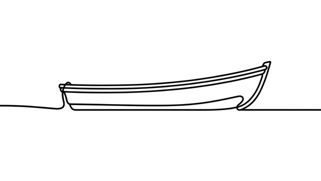 Minimalist line art boat drawing white background.