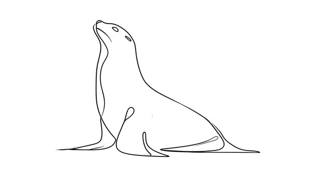 Minimalist line art sea lion white background.