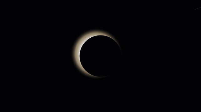 Solar eclipse phase transition: celestial moon passing over sun in dark space animation 4k astronomy