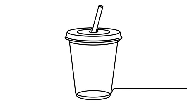 Disposable cup with straw on white background.