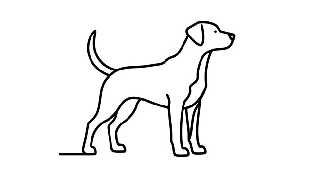 Black and white dog illustration on white background.