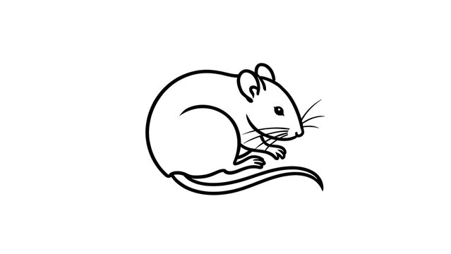 Minimalist line art mouse illustration white background.