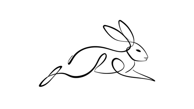 Minimalist rabbit line art illustration white background.