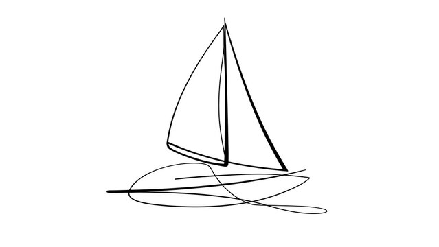 Minimalist sailboat line drawing white background.