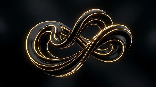 Abstract 3D Rendered Infinity Symbol With Golden Edges And Black Surface