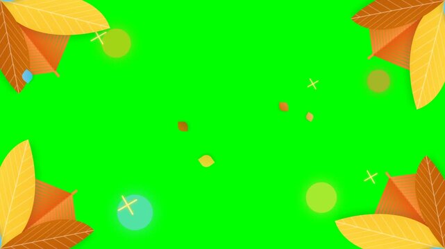 Autumn Leaves Border Frame on Green Screen Background for Fall Season Compositing