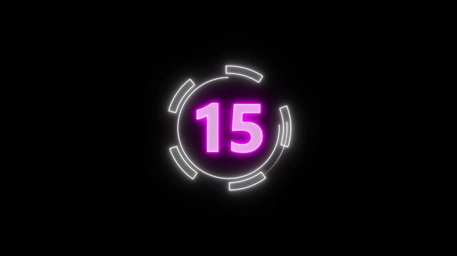 20 second Countdown neon Futuristic neon countdown timer from 20 to 0 seconds, counting down seconds neon number with black background