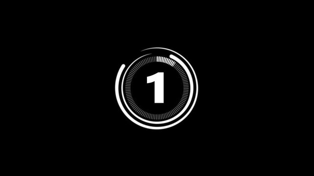 5 second countdown timer, digital circular animation from 10 to 0 seconds on black background. Simple 5-second countdown timer version included Movies start intro 5 4 3 2 1 0 count down