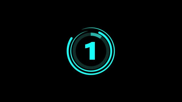 5 second countdown timer, digital circular animation from 10 to 0 seconds on black background. Simple 5-second countdown timer version included Movies start intro 5 4 3 2 1 0 count down