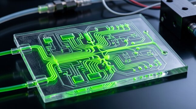 Microfluidic Lab on a Chip with Green Fluorescent Liquid
