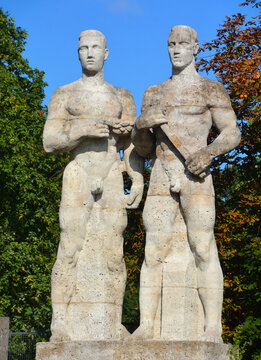 BERLIN GERMANY: The Olympiastadion Berlin features several prominent athlete sculptures created by artists favored by the National Socialist regime,