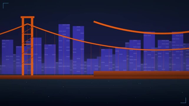 Abstract San Francisco Skyline and Orange Suspension Bridge Art