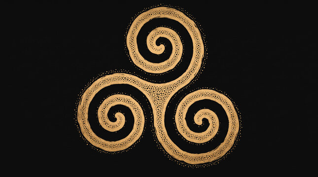 Gold glitter triple spiral triskelion symbol.