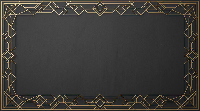 Golden art deco geometric frame on dark background.