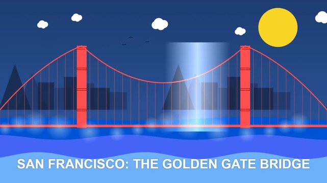 San Francisco Golden Gate Bridge Night Flat Vector Illustration