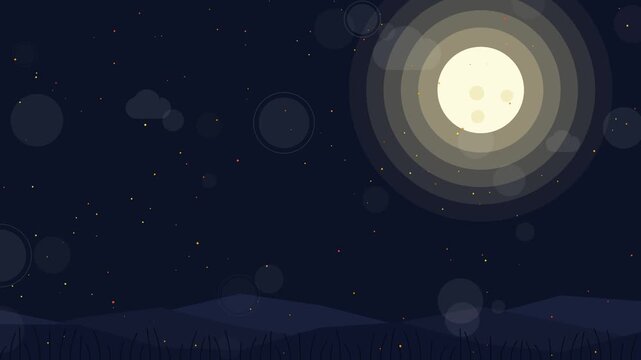 Minimalist Full Moon and Stars in Dark Night Sky Illustration