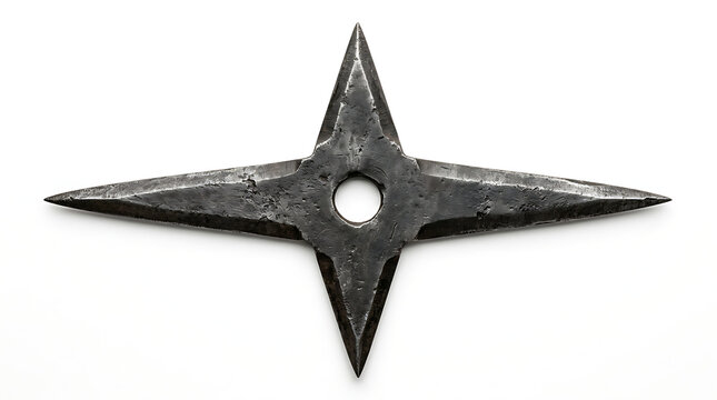 Traditional Metal Shuriken Throwing Star Weapon Isolated on White Background