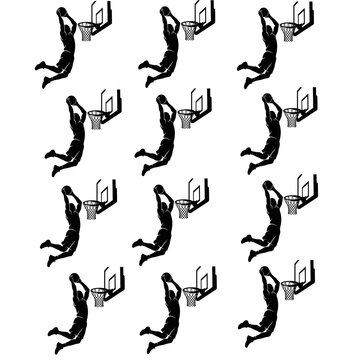 Basketball Player Slam Dunk Silhouette Vector Grid Pattern Sheet