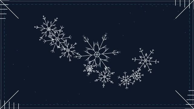 Snowflake Blueprint Design on Dark Navy Blue Background