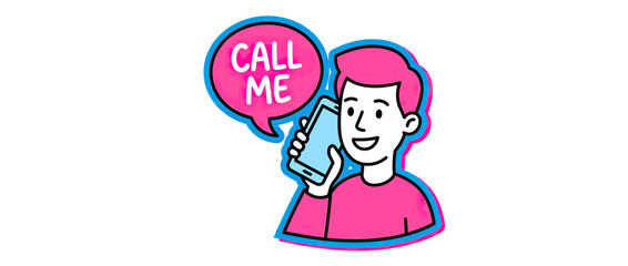 Fototapeta premium Man with phone and call me speech bubble, isolated