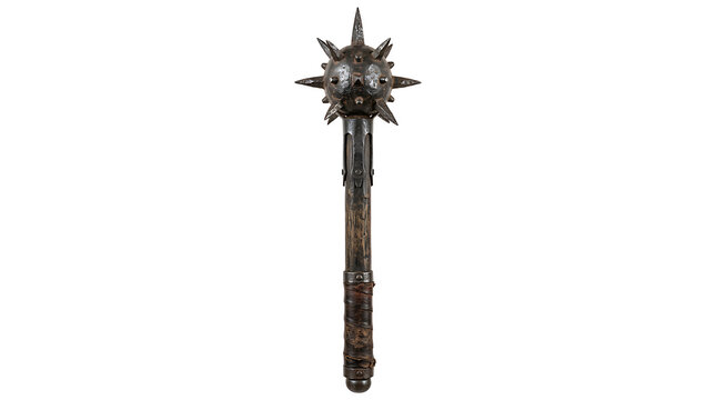 Antique Medieval Spiked Morning Star Weapon Isolated on a Plain White Background