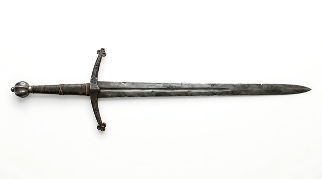Antique Medieval Steel Broadsword Weapon Isolated on a Clean White Studio Background