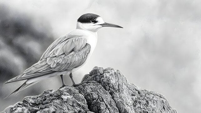 Inca tern avian portrait detailed monochrome pencil picture