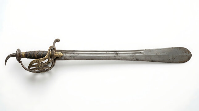 Vintage Antique Cavalry Cutlass Sword Weapon Isolated on White Background Studio