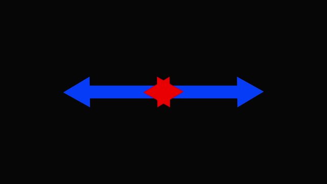 A solid bright blue double-headed arrow pointing left and right centered on a plain black background representing directionality and opposition or connection.